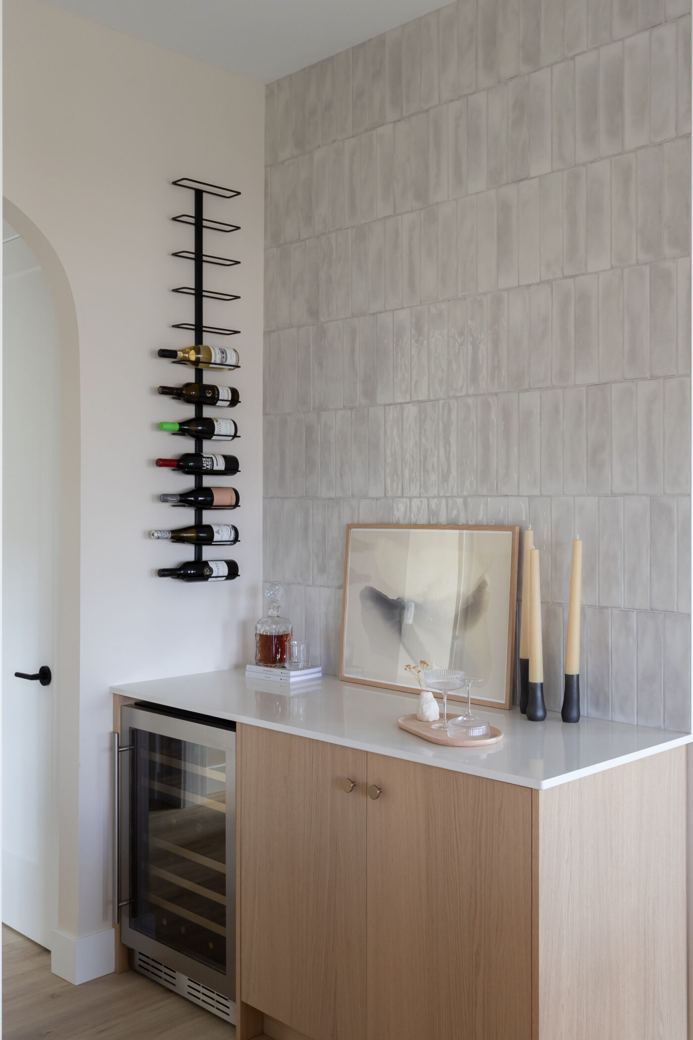 Modern Custom Home Foyer in Kamloops with Wine Rack